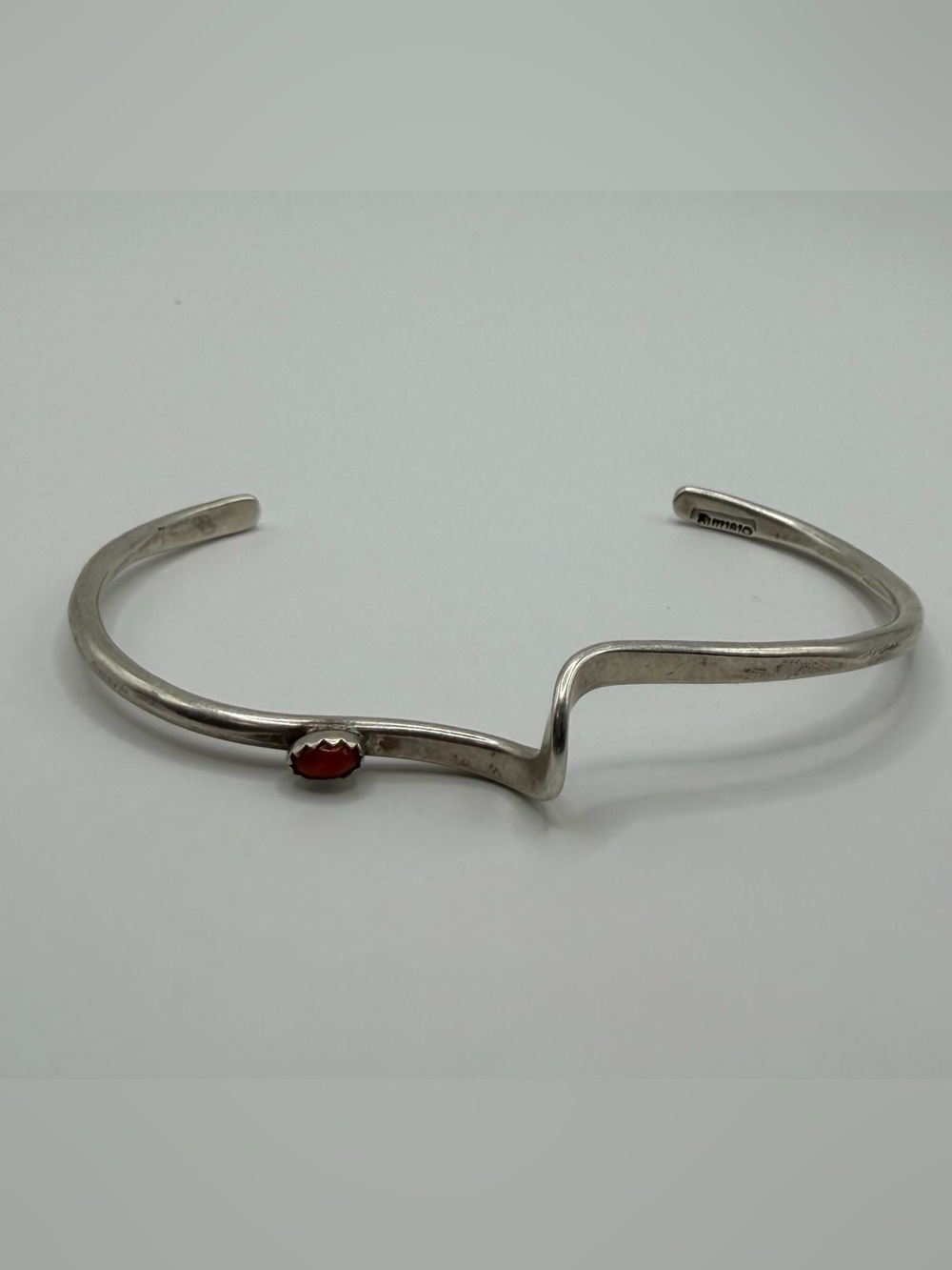 Coral Wave Signed Native American Sterling Silver 925 Cuff Bracelet